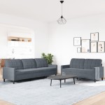 vidaXL Set de canapele cu perne, 2 piese, gri închis, catifea vidaXL Set de canapele cu perne, 2 piese, gri închis, catifea