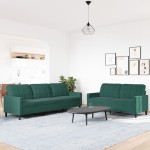 vidaXL Set de canapele cu perne, 2 piese, verde închis, catifea vidaXL Set de canapele cu perne, 2 piese, verde închis, catifea