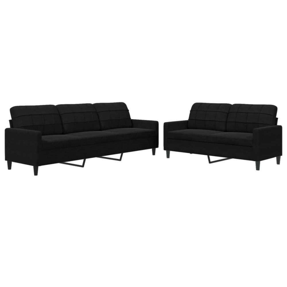 vidaXL Set de canapele cu perne, 2 piese, negru, catifea
