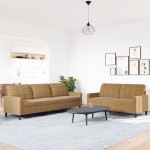 vidaXL Set de canapele cu perne, 2 piese, maro, catifea