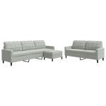 vidaXL Set de canapele cu perne, 3 piese, gri deschis, catifea vidaXL Set de canapele cu perne, 3 piese, gri deschis, catifea
