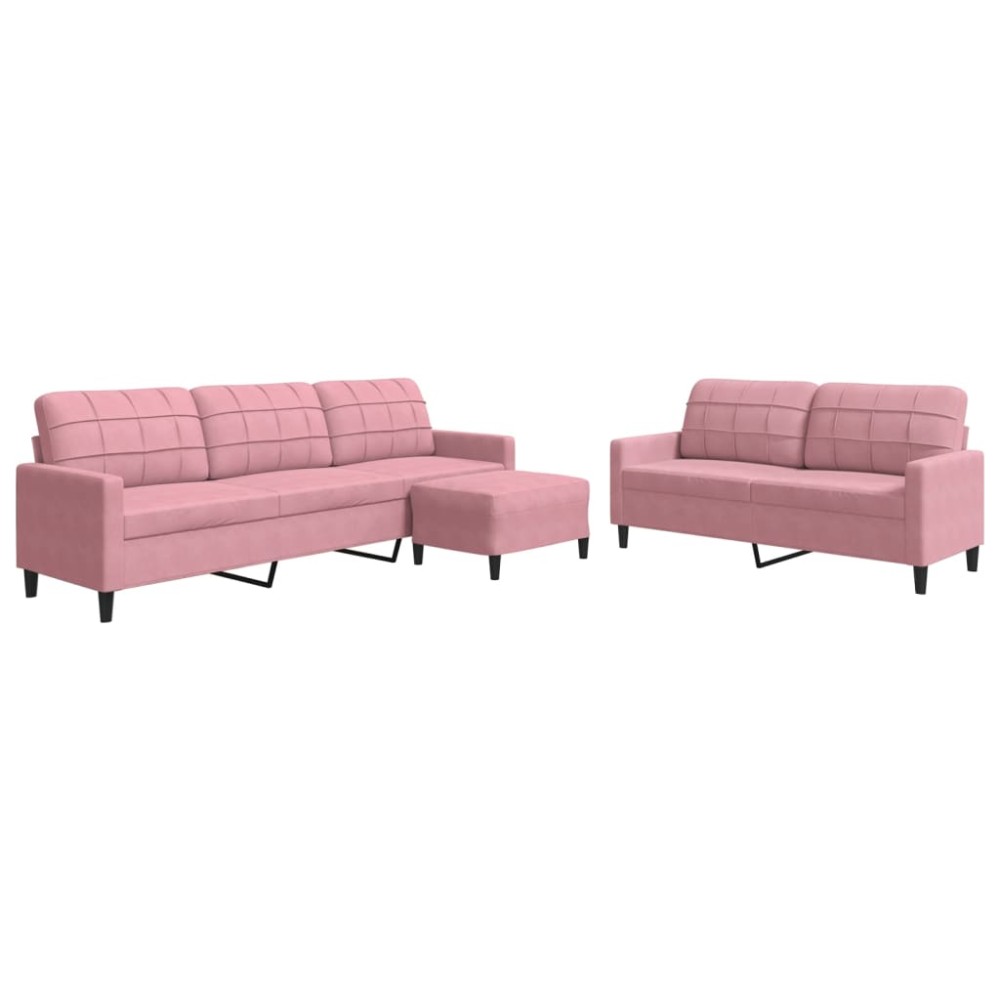 vidaXL Set de canapele cu perne, 3 piese, roz, catifea