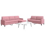 vidaXL Set de canapele cu perne, 3 piese, roz, catifea vidaXL Set de canapele cu perne, 3 piese, roz, catifea