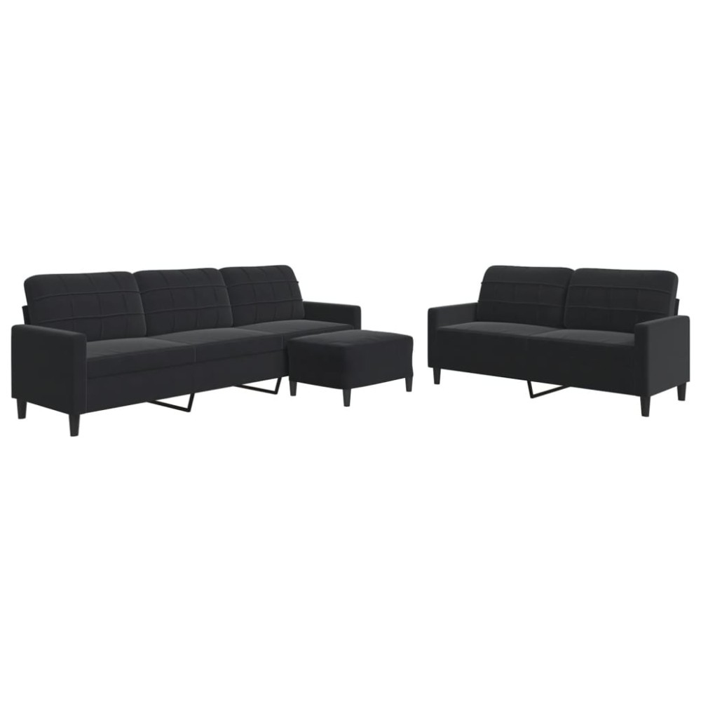 vidaXL Set de canapele cu perne, 3 piese, negru, catifea