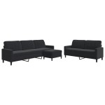 vidaXL Set de canapele cu perne, 3 piese, negru, catifea vidaXL Set de canapele cu perne, 3 piese, negru, catifea