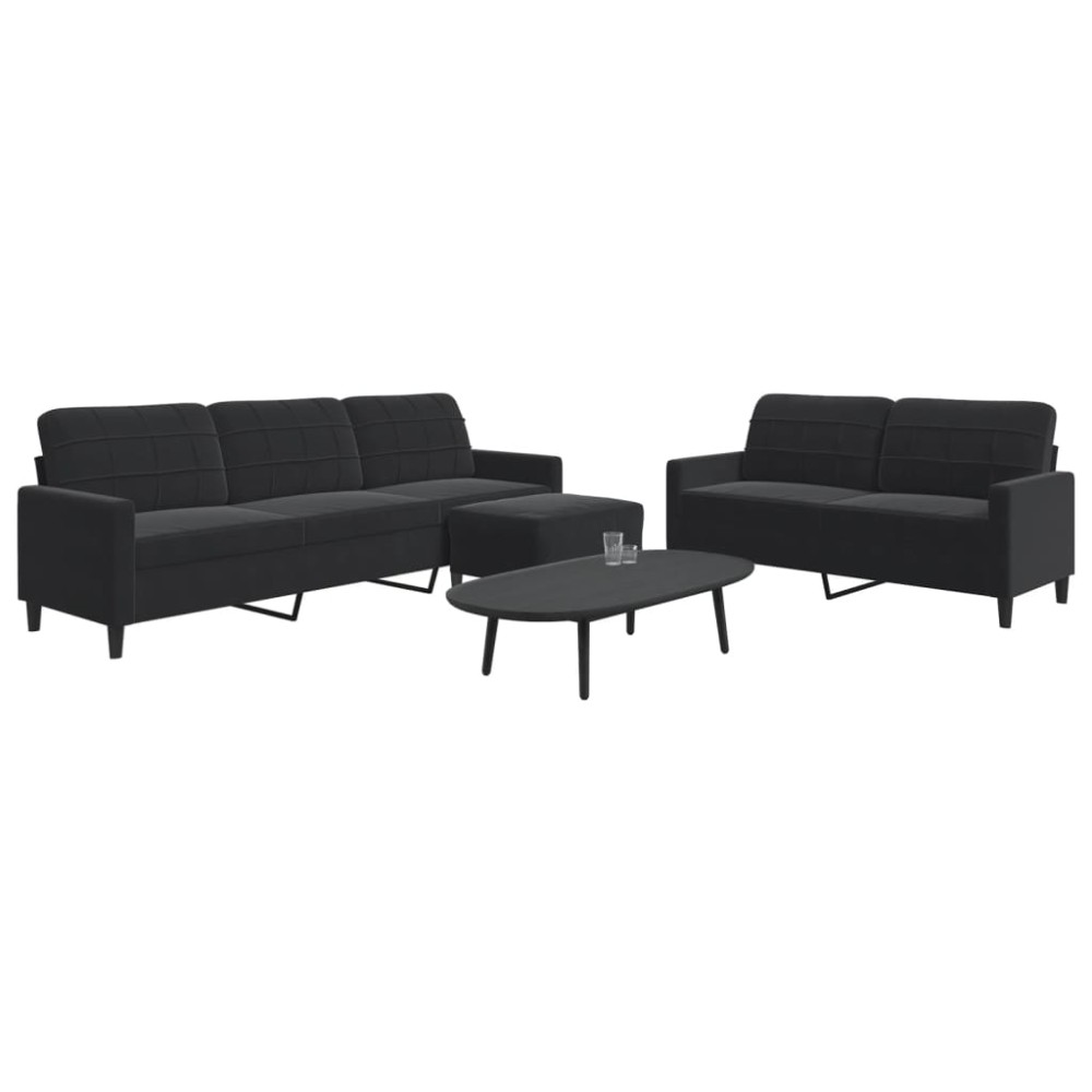 vidaXL Set de canapele cu perne, 3 piese, negru, catifea