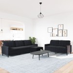 vidaXL Set de canapele cu perne, 3 piese, negru, catifea vidaXL Set de canapele cu perne, 3 piese, negru, catifea