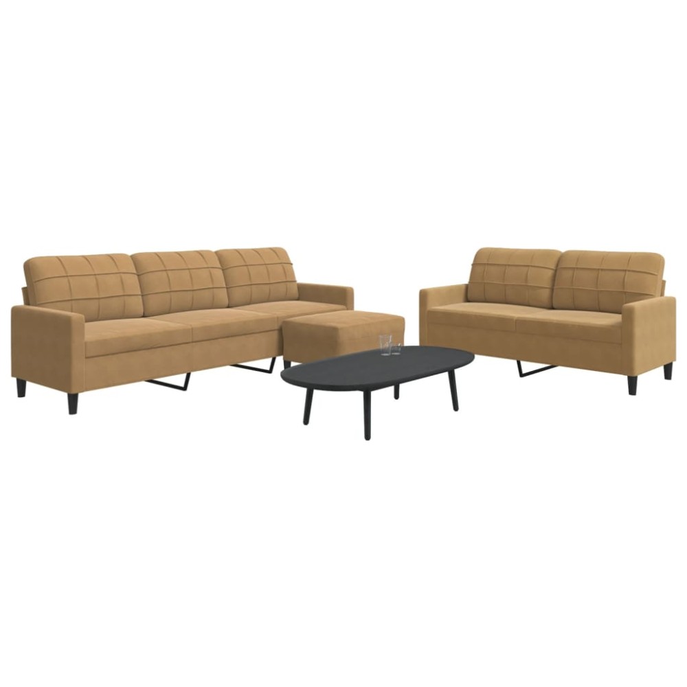 vidaXL Set de canapele cu perne, 3 piese, maro, catifea
