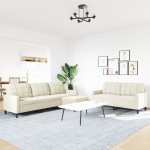 vidaXL Set de canapele cu perne, 3 piese, crem, catifea