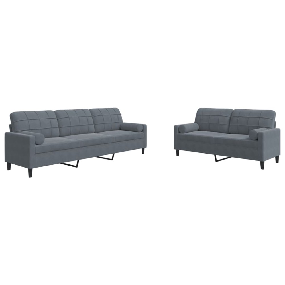 vidaXL Set de canapele cu perne/rulouri, 2 piese, gri închis, catifea