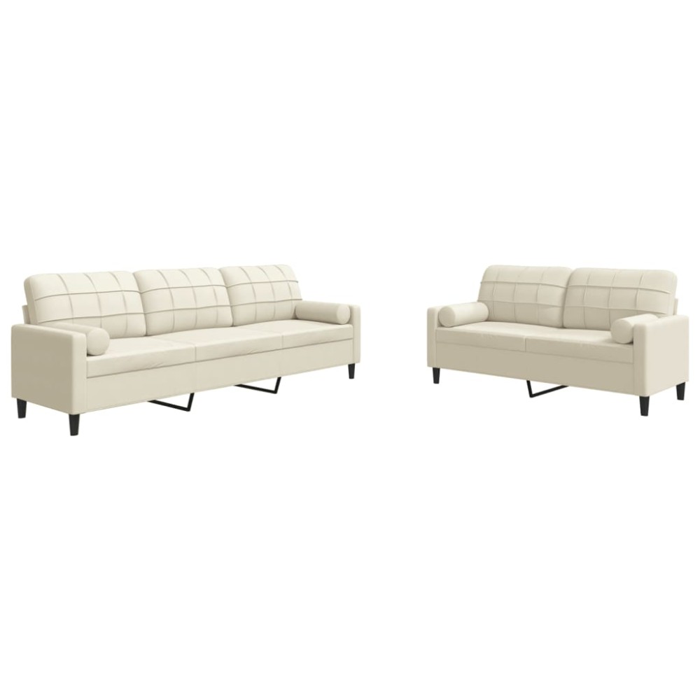 vidaXL Set de canapele cu perne/rulouri, 2 piese, crem, catifea