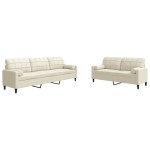 vidaXL Set de canapele cu perne/rulouri, 2 piese, crem, catifea