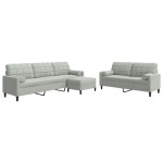 vidaXL Set de canapele cu perne, 3 piese, gri deschis, catifea vidaXL Set de canapele cu perne, 3 piese, gri deschis, catifea