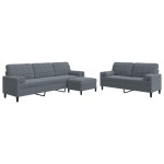 vidaXL Set de canapele cu perne/rulouri, 3 piese, gri închis, catifea