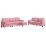 vidaXL Set canapele cu perne/rulouri, 3 piese, roz, catifea vidaXL Set canapele cu perne/rulouri, 3 piese, roz, catifea