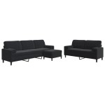vidaXL Set de canapele cu perne/rulouri, 3 piese, negru, catifea