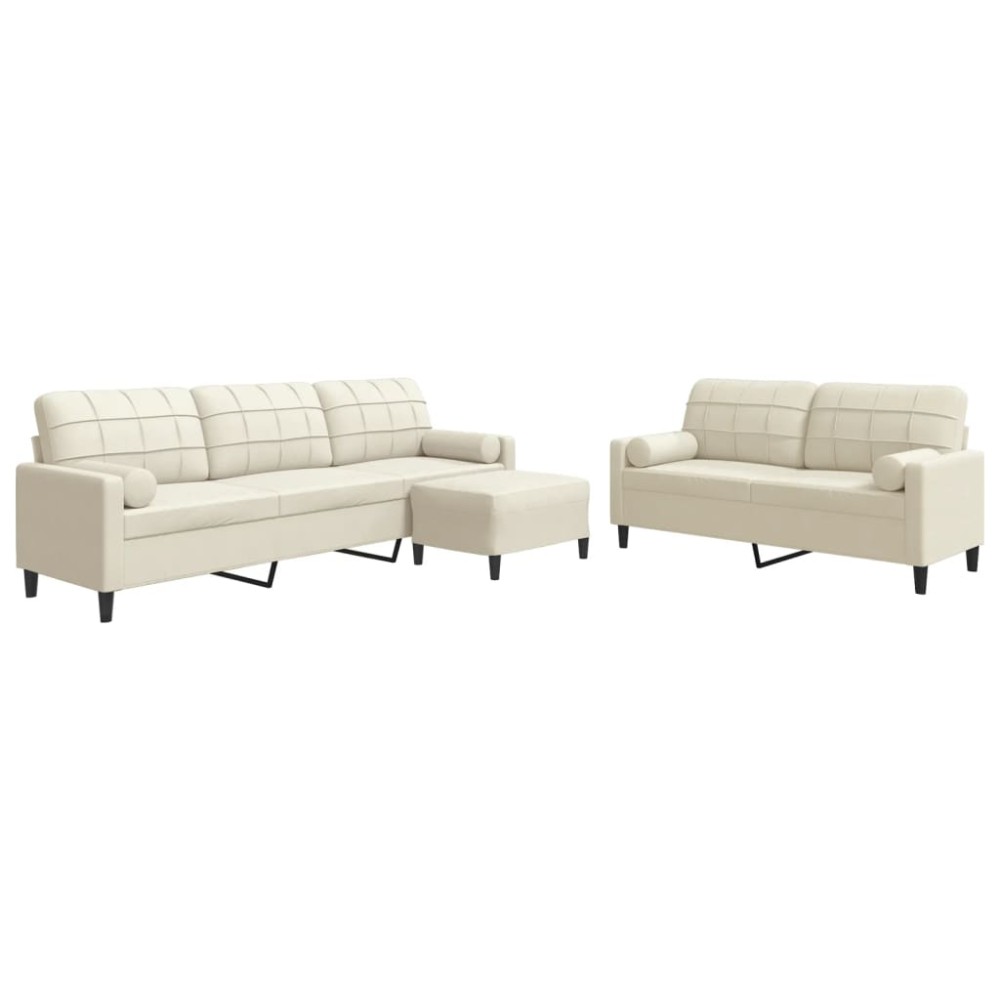 vidaXL Set de canapele cu perne/rulouri, 3 piese, crem, catifea