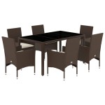vidaXL Set mobilier de grădină cu perne, 7 piese, poliratan și sticlă vidaXL Set mobilier de grădină cu perne, 7 piese, poliratan și sticlă