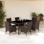 vidaXL Set mobilier de grădină cu perne, 7 piese, poliratan și sticlă vidaXL Set mobilier de grădină cu perne, 7 piese, poliratan și sticlă