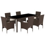 vidaXL Set mobilier de grădină cu perne, 7 piese, poliratan și sticlă vidaXL Set mobilier de grădină cu perne, 7 piese, poliratan și sticlă