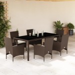 vidaXL Set mobilier de grădină cu perne, 7 piese, poliratan și sticlă vidaXL Set mobilier de grădină cu perne, 7 piese, poliratan și sticlă