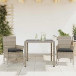 vidaXL Set mobilier grădină perne 3 piese gri deschis poliratan sticlă vidaXL Set mobilier grădină perne 3 piese gri deschis poliratan sticlă
