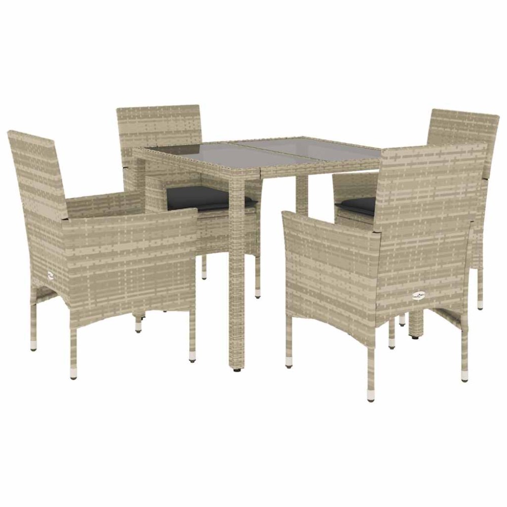 vidaXL Set mobilier grădină perne 5 piese gri deschis poliratan sticlă