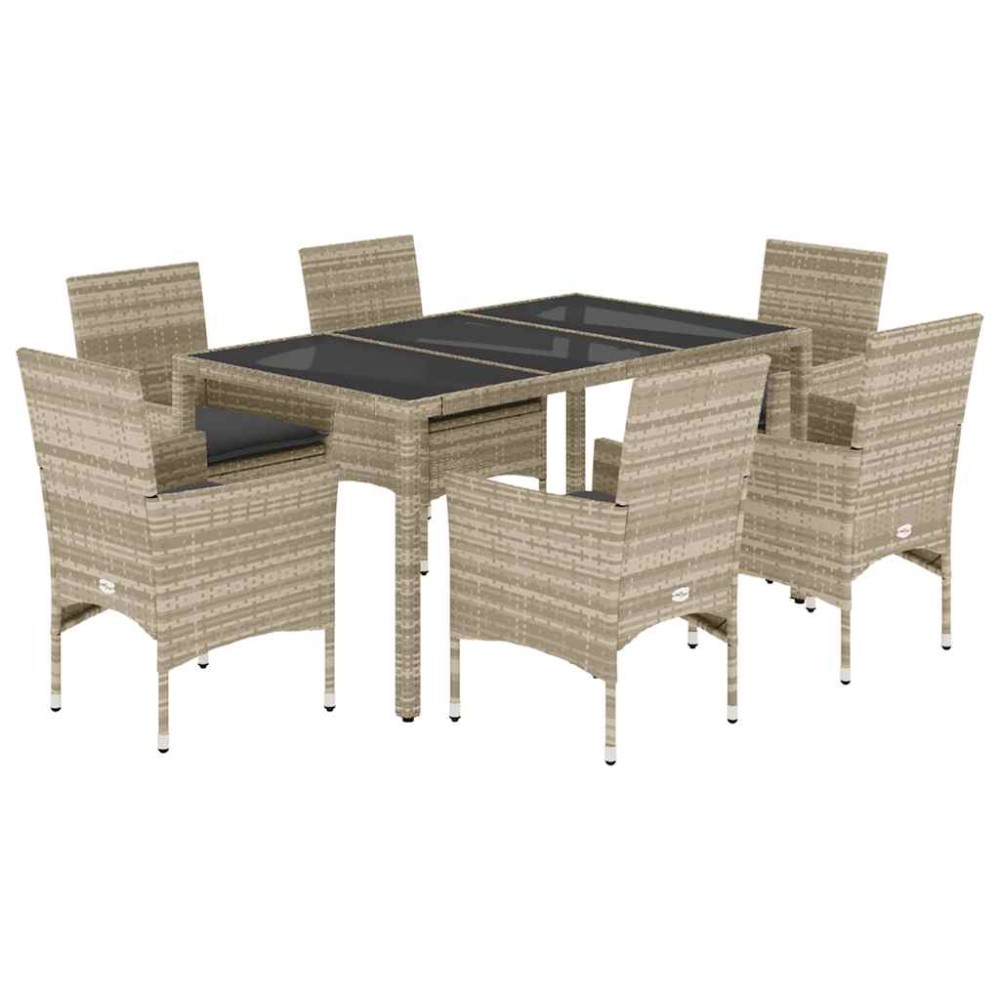 vidaXL Set mobilier grădină perne 7 piese gri deschis poliratan/sticlă