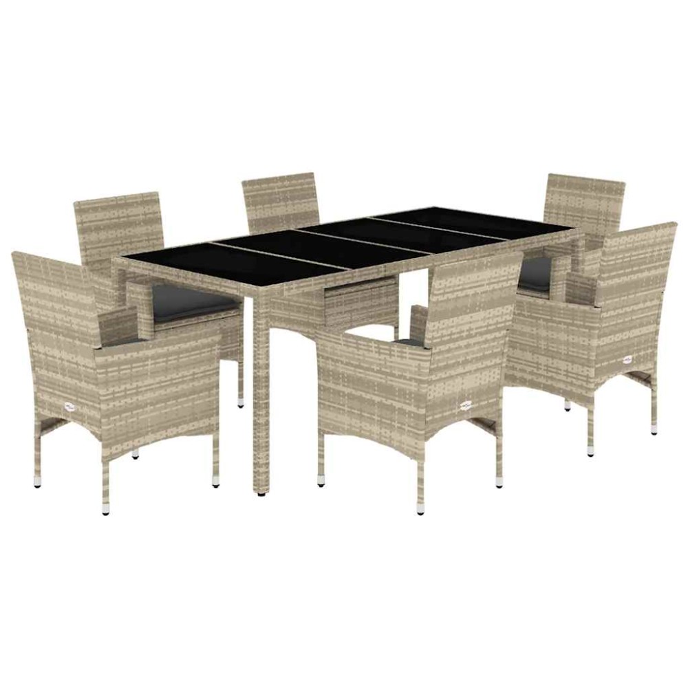 vidaXL Set mobilier grădină perne 7 piese gri deschis poliratan/sticlă