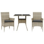 vidaXL Set mobilier grădină perne 3 piese gri deschis poliratan sticlă vidaXL Set mobilier grădină perne 3 piese gri deschis poliratan sticlă