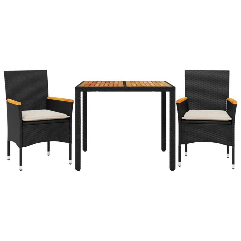 vidaXL Set mobilier grădină perne 3 piese negru poliratan/lemn acacia