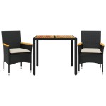 vidaXL Set mobilier grădină perne 3 piese negru poliratan/lemn acacia vidaXL Set mobilier grădină perne 3 piese negru poliratan/lemn acacia