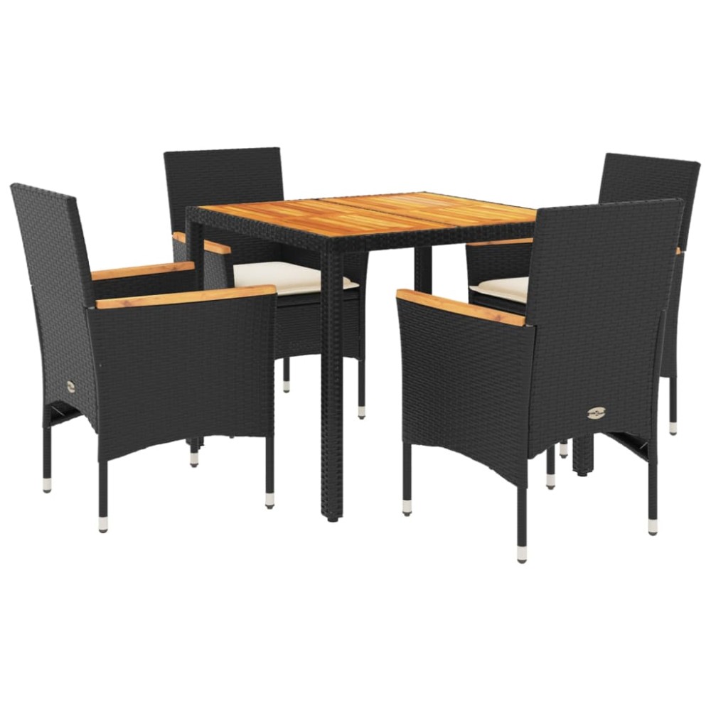 vidaXL Set mobilier grădină perne 5 piese negru poliratan/lemn acacia