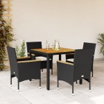 vidaXL Set mobilier grădină perne 5 piese negru poliratan/lemn acacia vidaXL Set mobilier grădină perne 5 piese negru poliratan/lemn acacia
