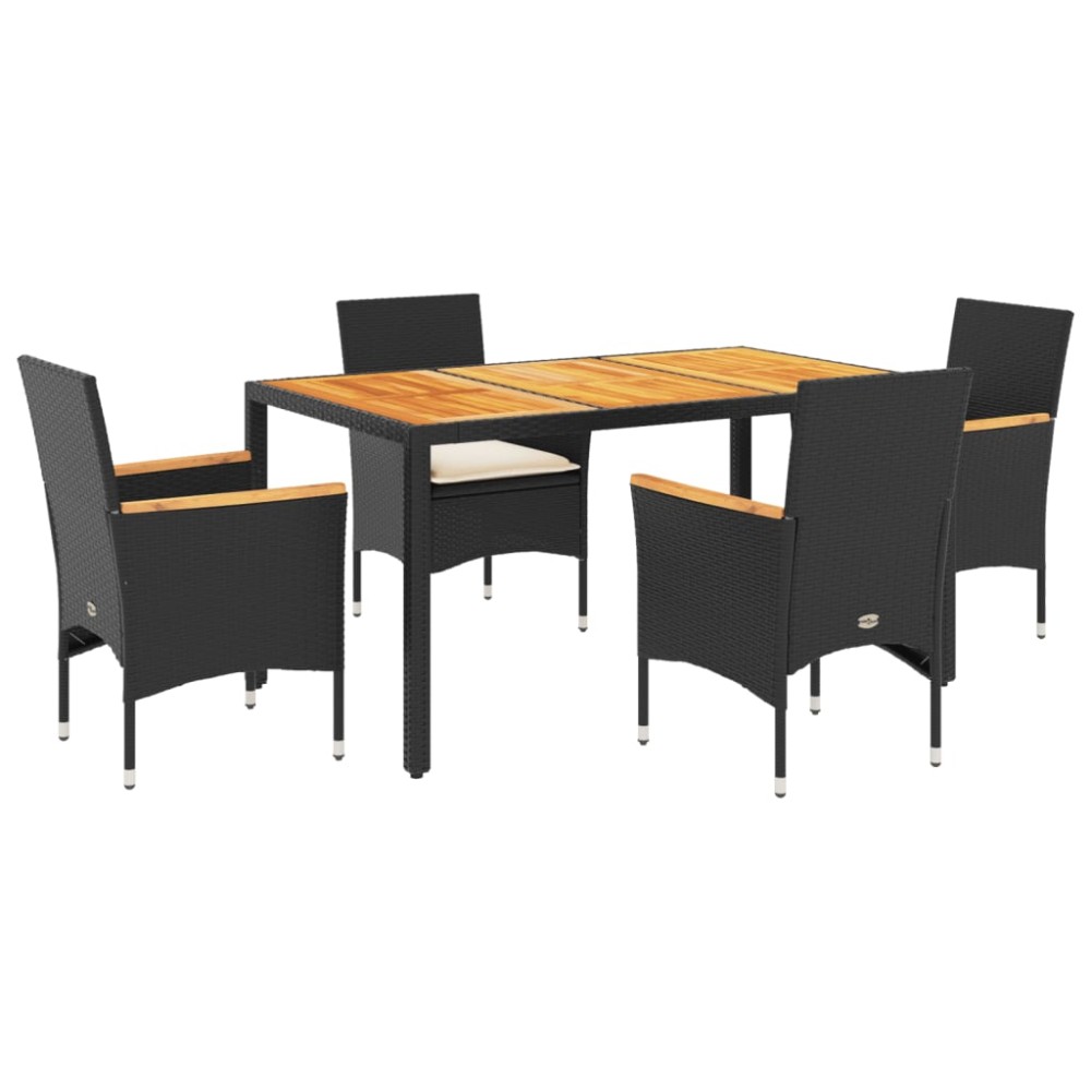 vidaXL Set mobilier grădină perne 5 piese negru poliratan/lemn acacia