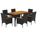 vidaXL Set mobilier grădină perne 7 piese negru poliratan/lemn acacia vidaXL Set mobilier grădină perne 7 piese negru poliratan/lemn acacia
