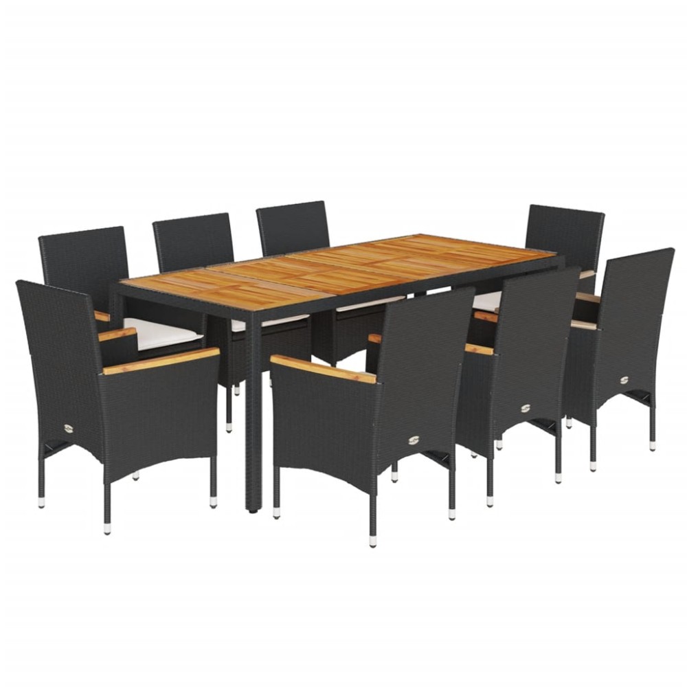 vidaXL Set mobilier grădină perne 9 piese negru poliratan/lemn acacia