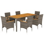 vidaXL Set mobilier grădină cu perne 7 piese gri poliratan/lemn acacia