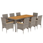 vidaXL Set mobilier grădină cu perne 9 piese gri poliratan/lemn acacia