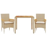 vidaXL Set mobilier grădină cu perne 3 piese bej poliratan/lemn acacia