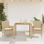 vidaXL Set mobilier grădină cu perne 3 piese bej poliratan/lemn acacia