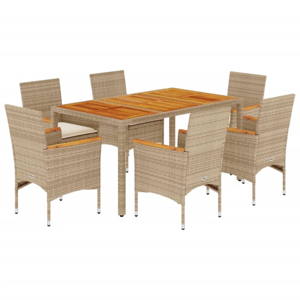 vidaXL Set mobilier grădină cu perne 7 piese bej poliratan/lemn acacia