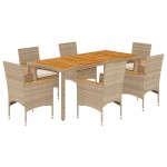 vidaXL Set mobilier grădină cu perne 7 piese bej poliratan/lemn acacia