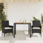 vidaXL Set mobilier grădină perne 3 piese negru poliratan/lemn acacia vidaXL Set mobilier grădină perne 3 piese negru poliratan/lemn acacia