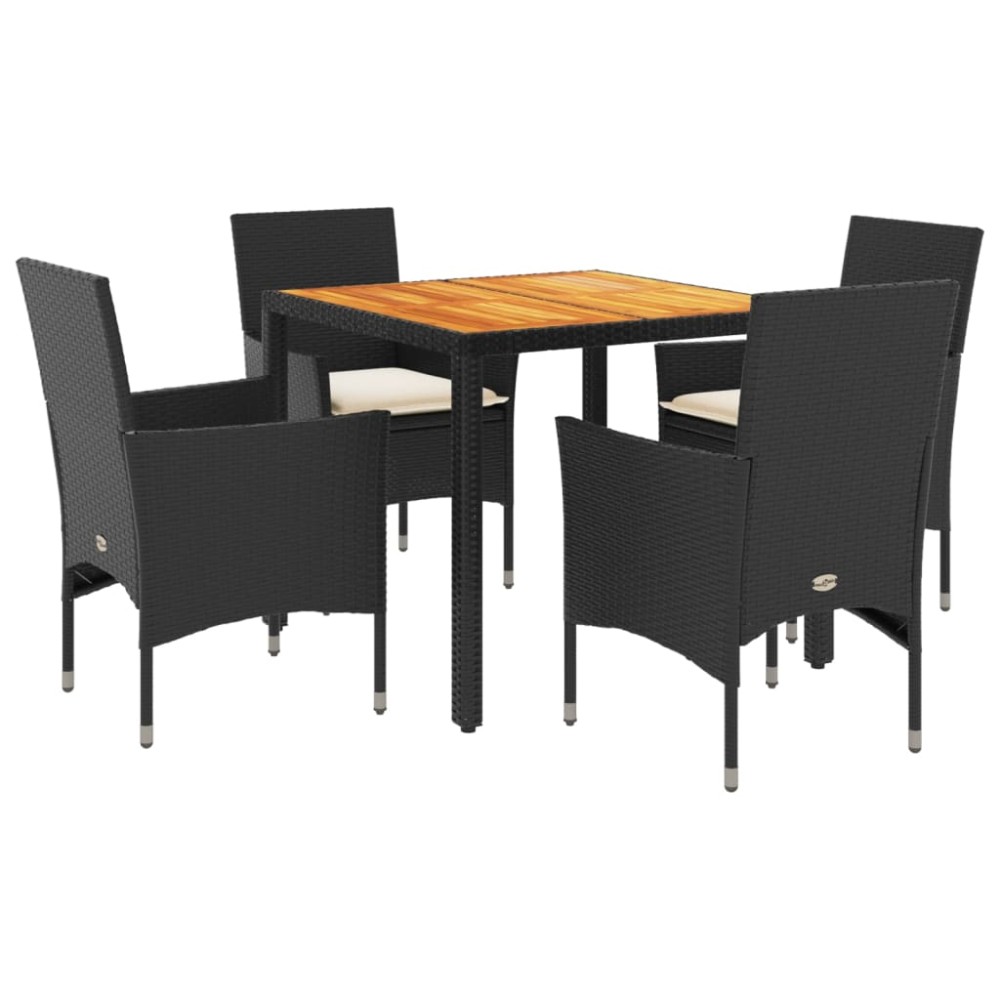 vidaXL Set mobilier grădină perne 5 piese negru poliratan/lemn acacia