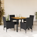 vidaXL Set mobilier grădină perne 5 piese negru poliratan/lemn acacia vidaXL Set mobilier grădină perne 5 piese negru poliratan/lemn acacia
