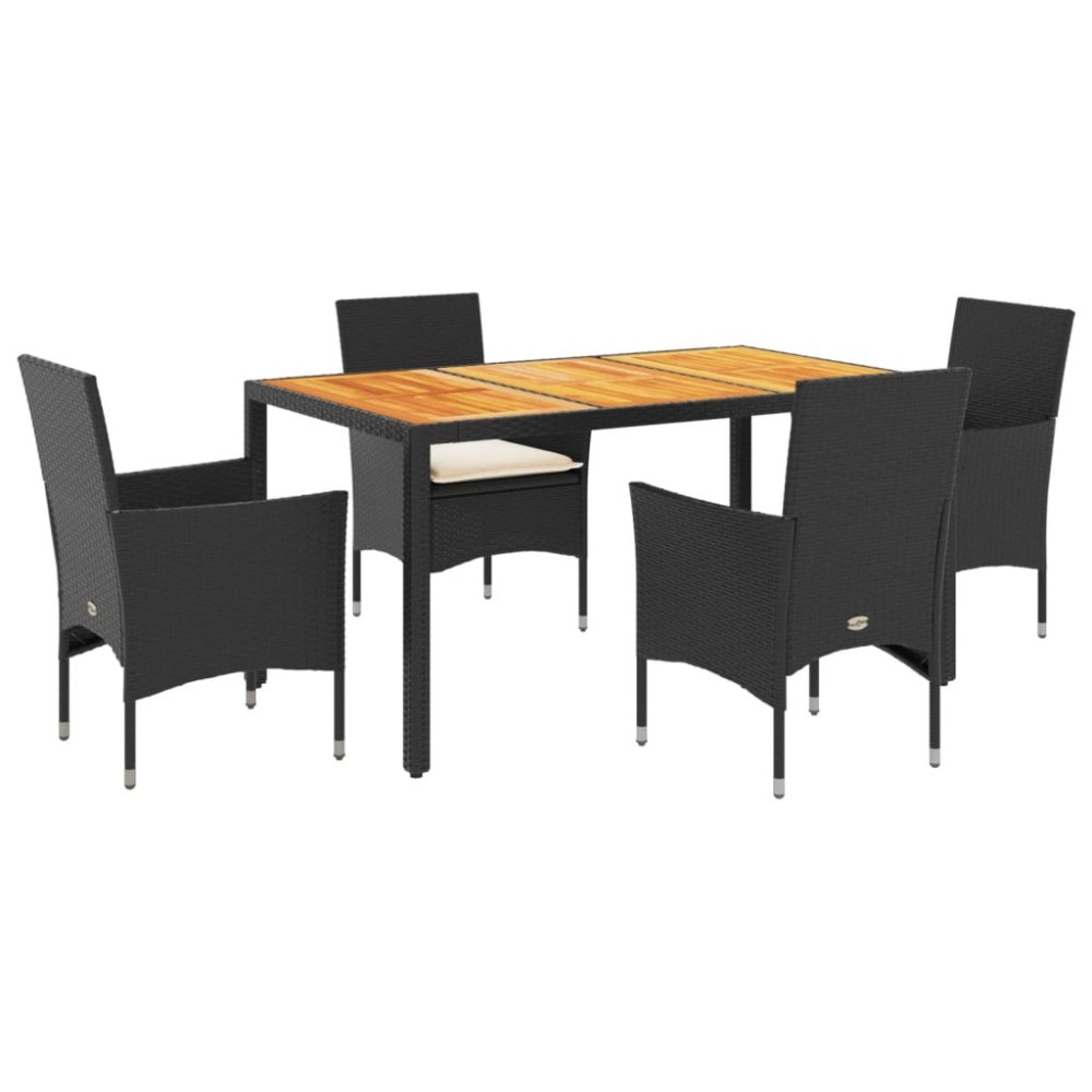 vidaXL Set mobilier grădină perne 5 piese negru poliratan/lemn acacia