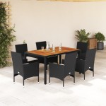 vidaXL Set mobilier grădină perne 7 piese negru poliratan/lemn acacia vidaXL Set mobilier grădină perne 7 piese negru poliratan/lemn acacia