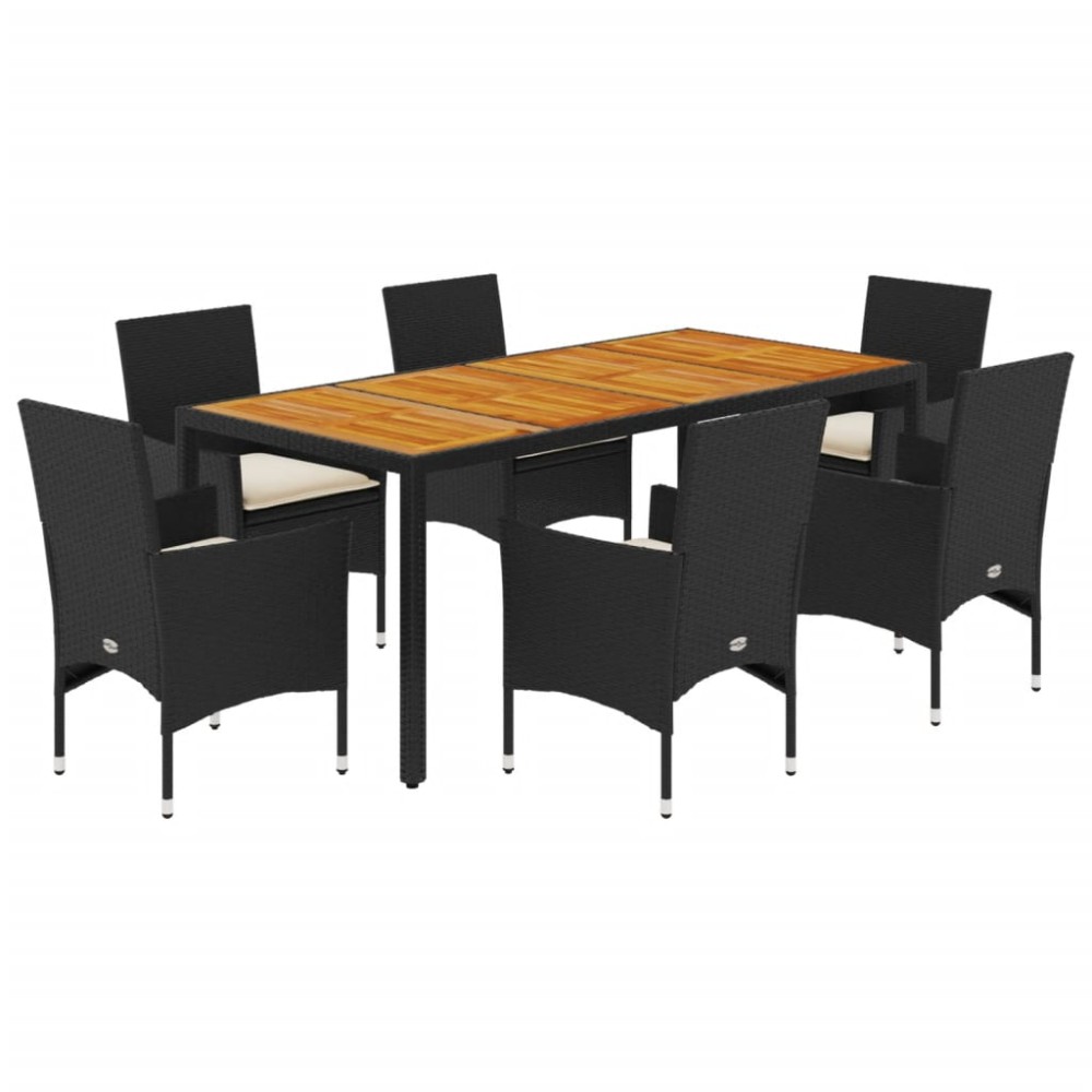 vidaXL Set mobilier grădină perne 7 piese negru poliratan/lemn acacia