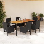 vidaXL Set mobilier grădină perne 7 piese negru poliratan/lemn acacia vidaXL Set mobilier grădină perne 7 piese negru poliratan/lemn acacia